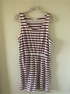 Striped Sleeveless Red & White Casual Dress